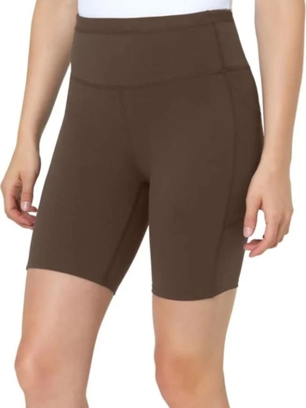 Mondetta Womens XS Brown Biker Shorts 8 Inseam Pockets Drawstring NWT